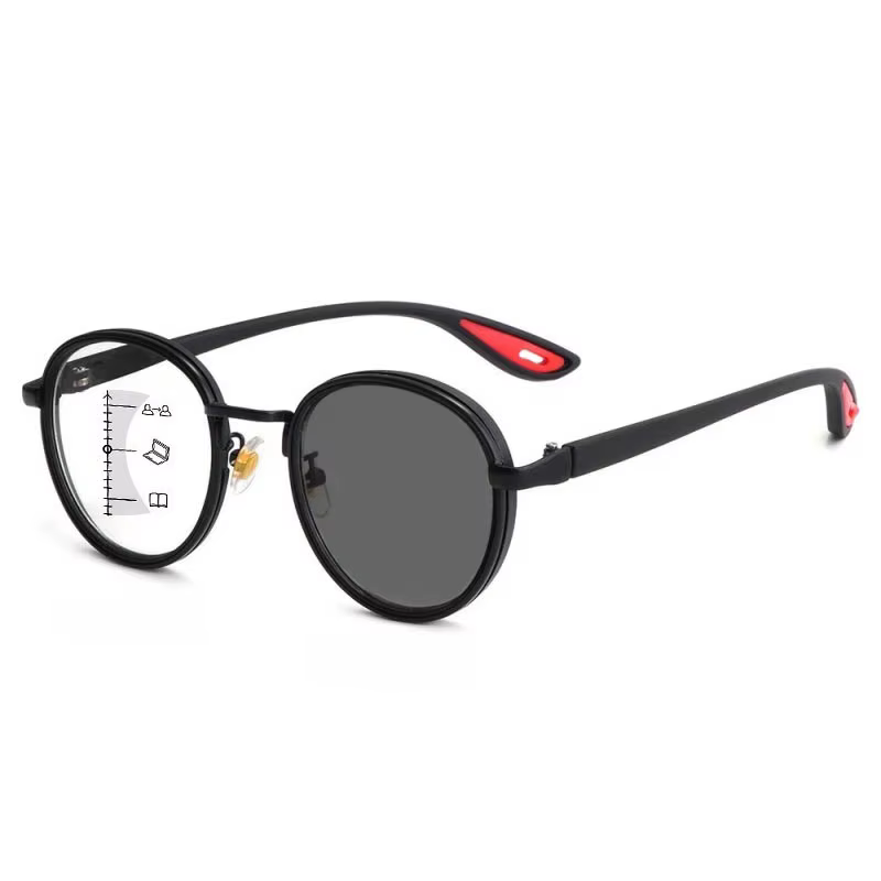 Lunettes de presbytie progressives multifocales photochromiques, monture ronde en métal, verres à ch