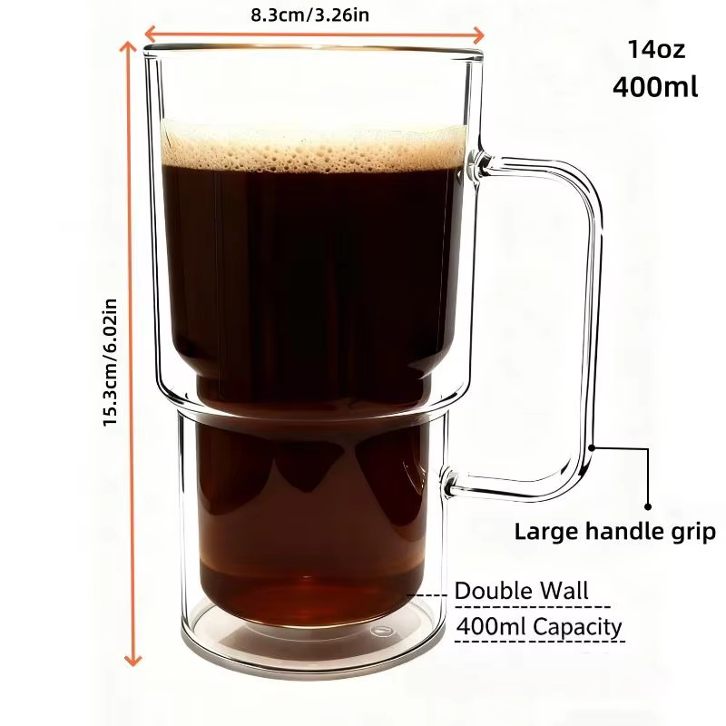 1/2/4 pièces-récipient de tasse en verre à haute teneur en borosilicate, tasse à café avec poignée,
