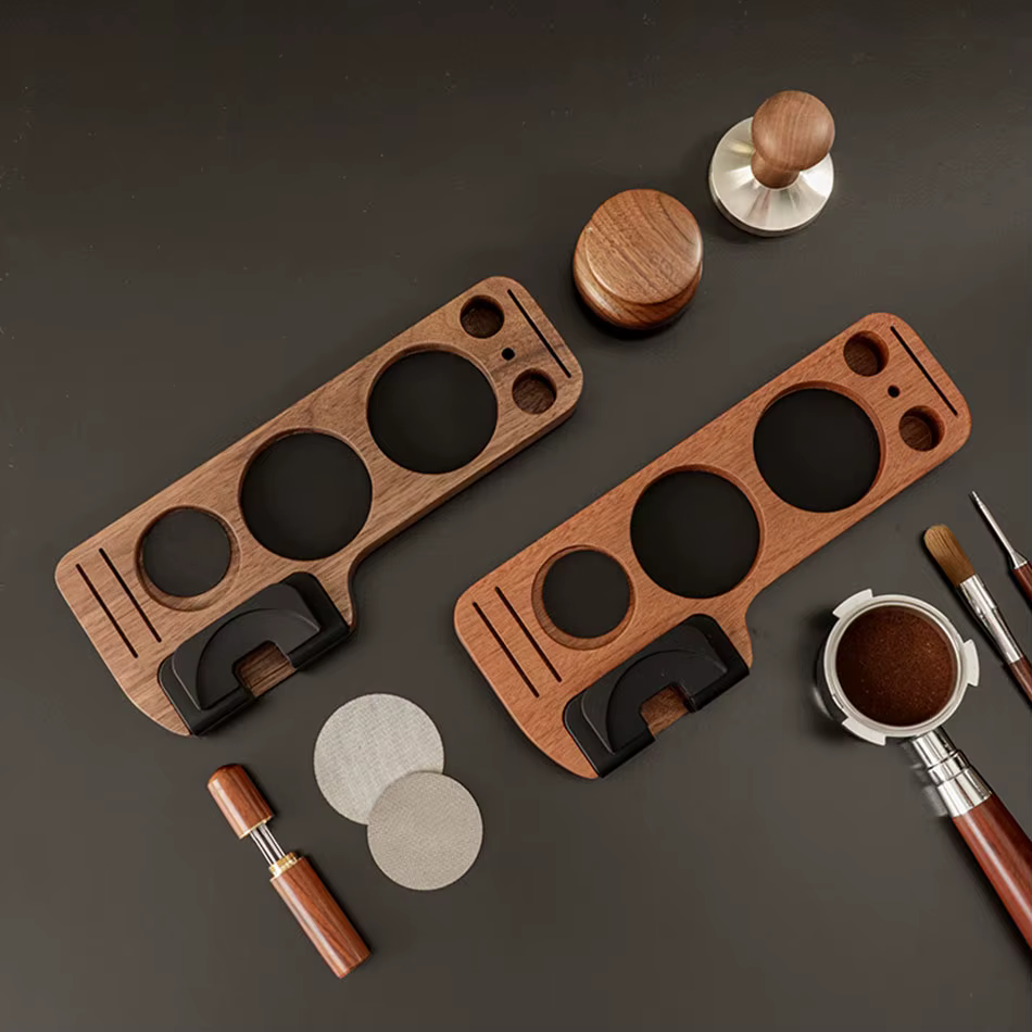 Support de Tamper et Porte-Filtre en Bois de Noyer pour Accessoires d'Espresso 51MM 54MM 58MM – Stat