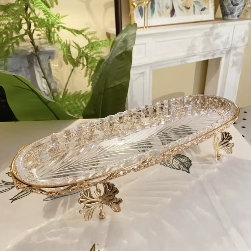 Verrerie rectangulaire en cristal pour la maison et le restaurant, assiette à dessert/gâteau en méta