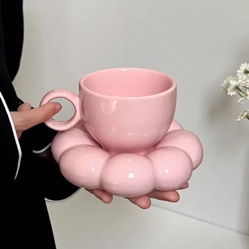 Ensembles de tasses à café en forme de nuage en céramique, fleurs créatives, tasse S/05 er, accessoi