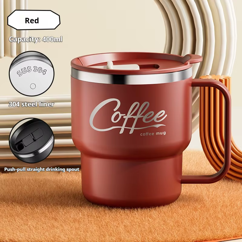 Mug à café en acier inoxydable de 400 ml avec poignée, portable, double paroi, étanche, tasse thermi
