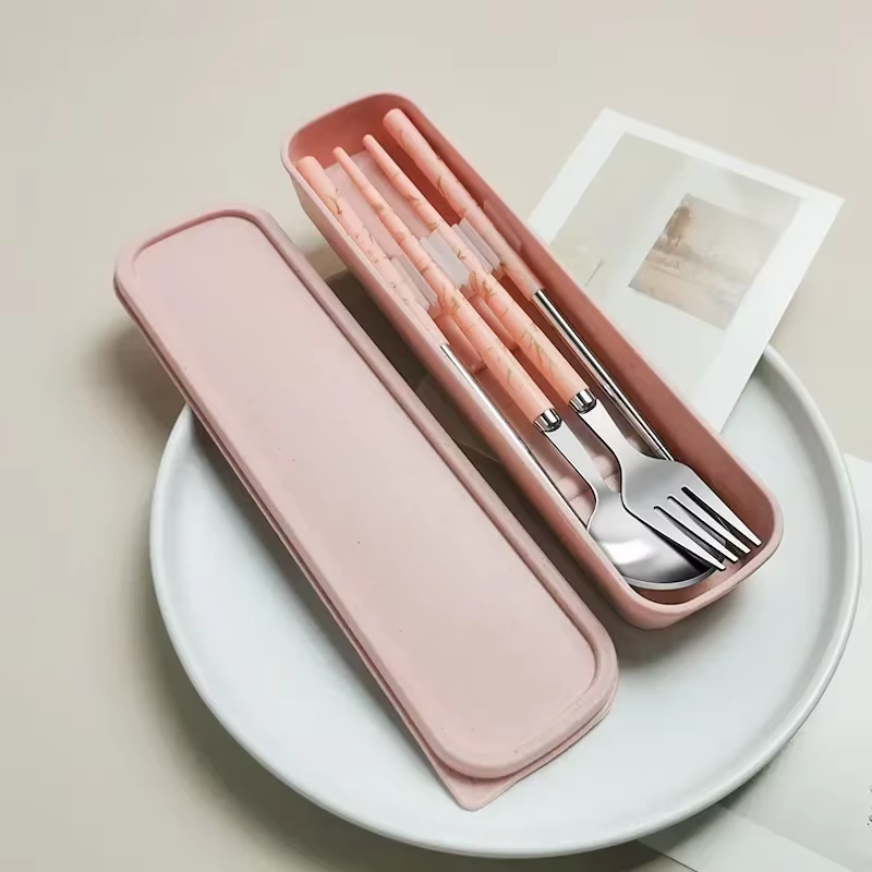 Ensemble de couverts portables avec boîte, cuillère fourchette baguettes, vaisselle de déjeuner en a