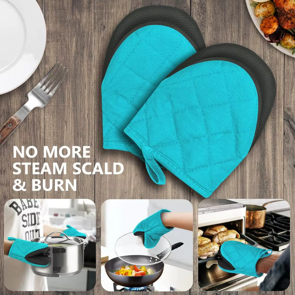 1 paire de gants de four de cuisine, mitaines de four courtes résistantes à la chaleur avec Surfaces