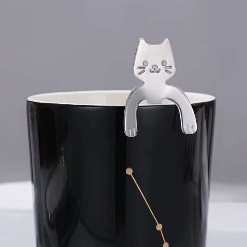 Cuillère à café en acier inoxydable, joli cuillère à café en forme de chat mignon, cuillère à Desser