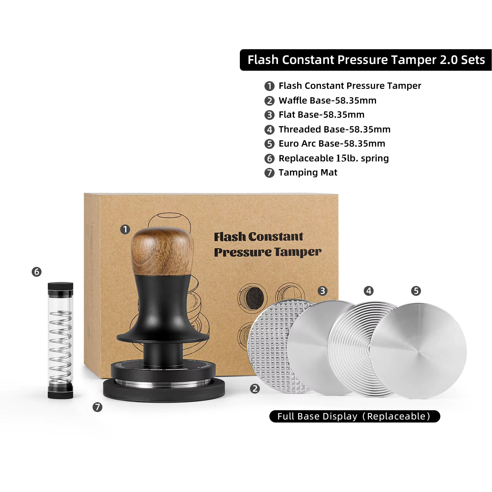 Doseur de café 30lb avec 4 bases remplaçables, doseur à expresso à pression constante de 58.35mm, ou