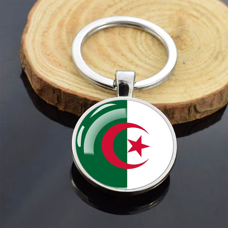Porte-clés en verre double face avec pendentif breton, porte-clés Feel, pays d'Afrique, Algérie, Som