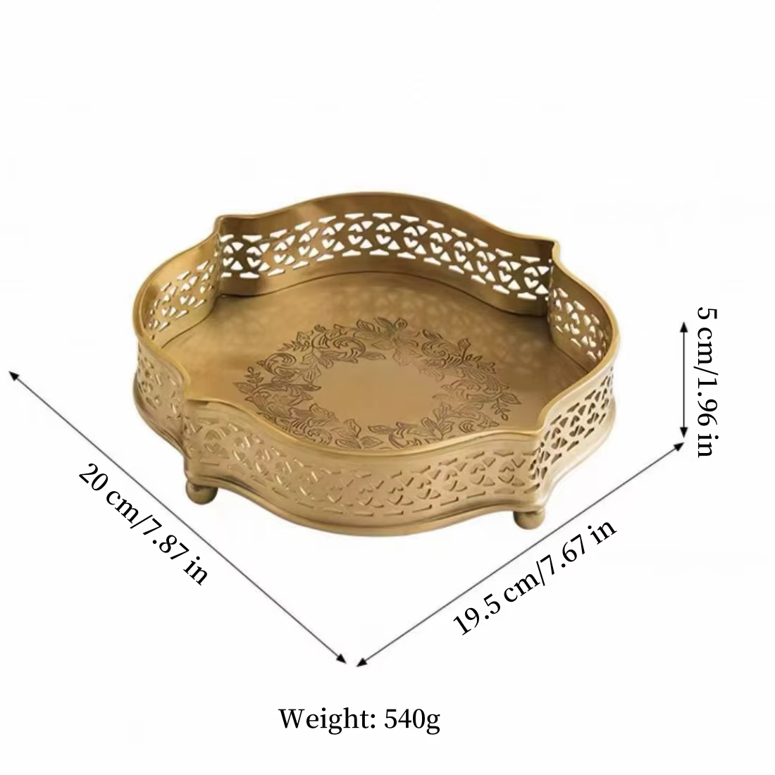Plateau à fruits en laiton gravé, assiette alimentaire Portable européenne exquise rétro, assiette à