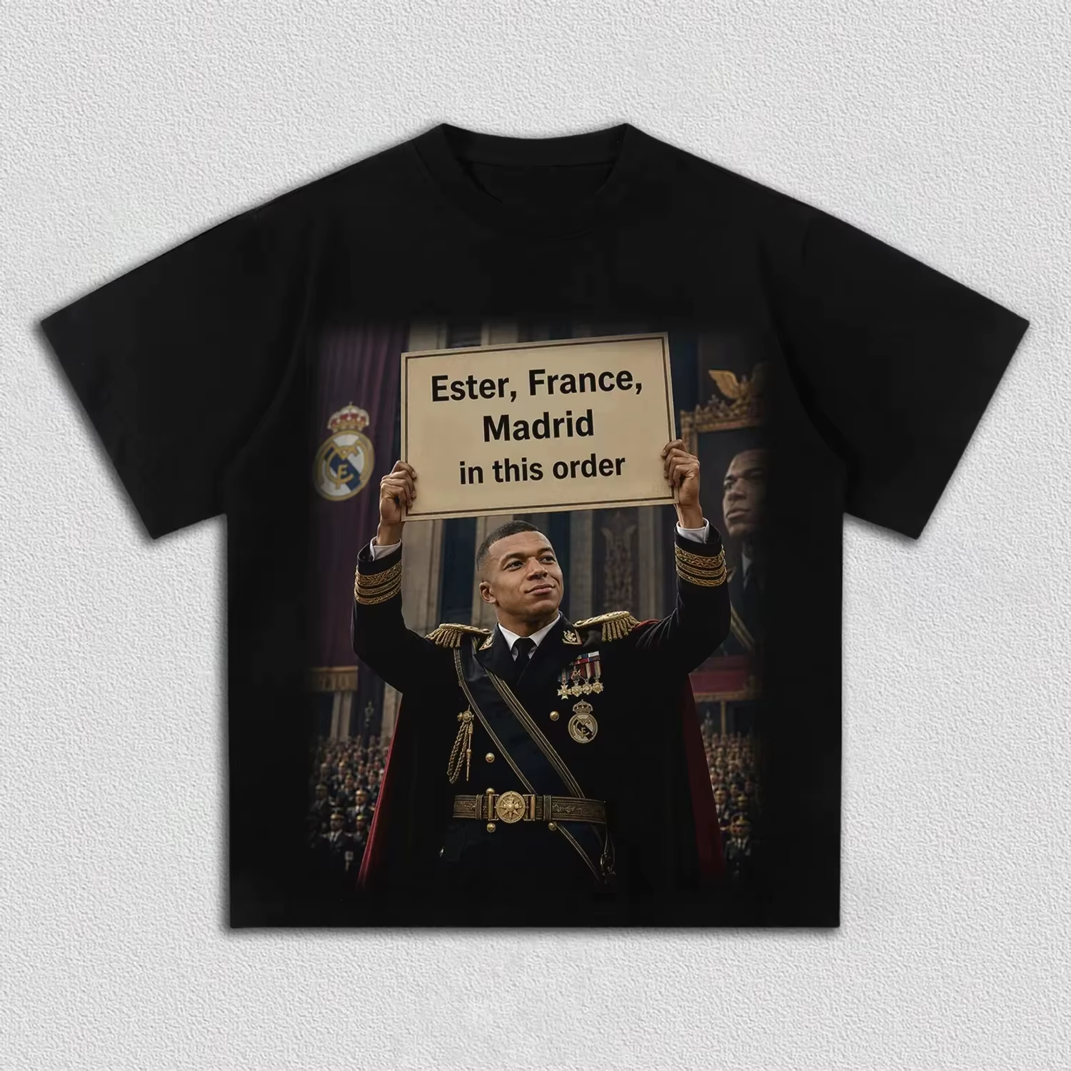 T-shirt imprimé Kylian Mbappé Ester France Madrid 2026 pour hommes et femmes, en coton, nouvelle col