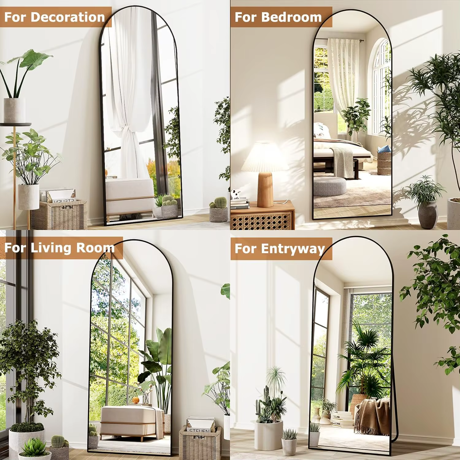 Miroir pleine longueur arqué 26" x 71" - Miroir complet - Miroirs de sol extra larges pour chambre, 