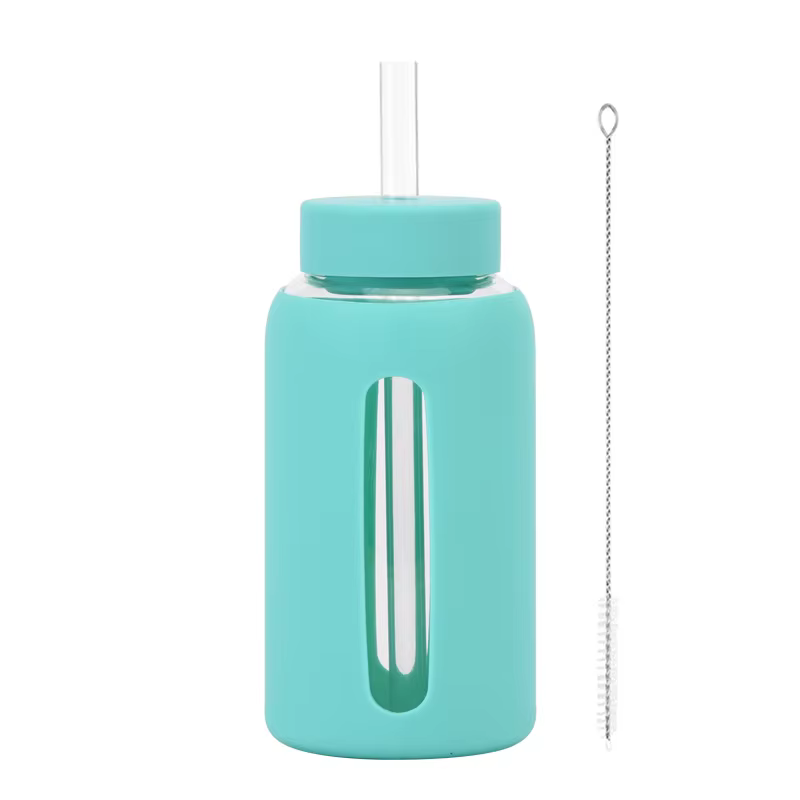 Bouteille d'eau en verre monocouche de grande capacité de 600ml, avec manchon en Silicone, échelle d