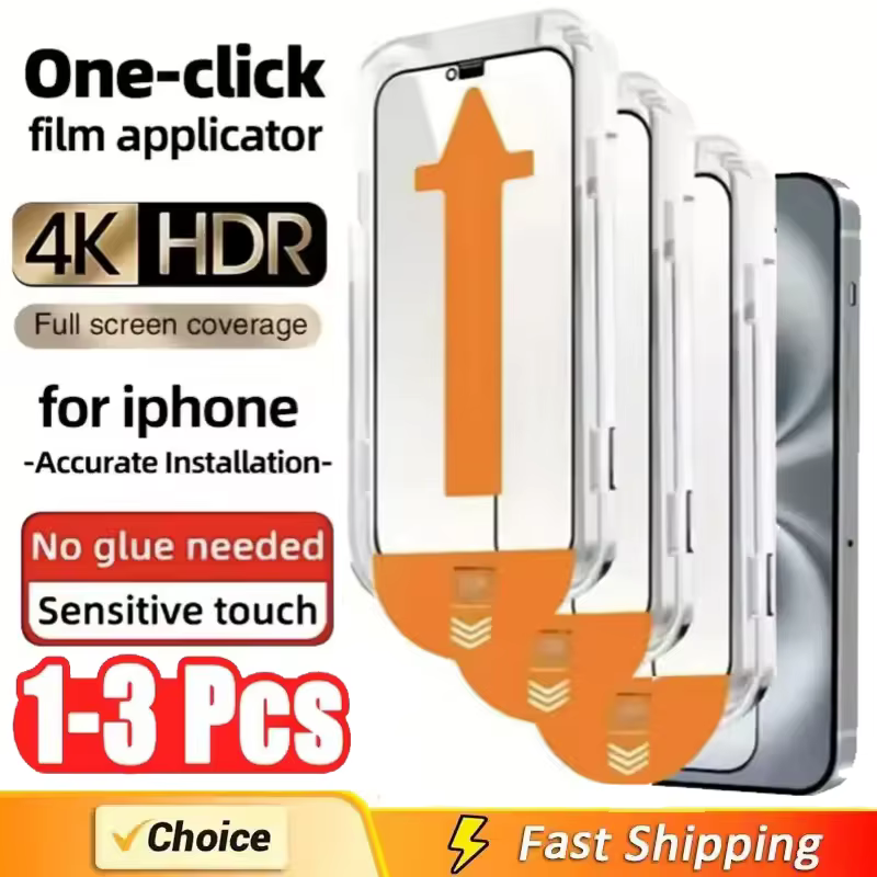 Protecteur d'écran avec couvercle de montage d'alignement, 1-3 pièces, 8K, haut de gamme, pour iPhon