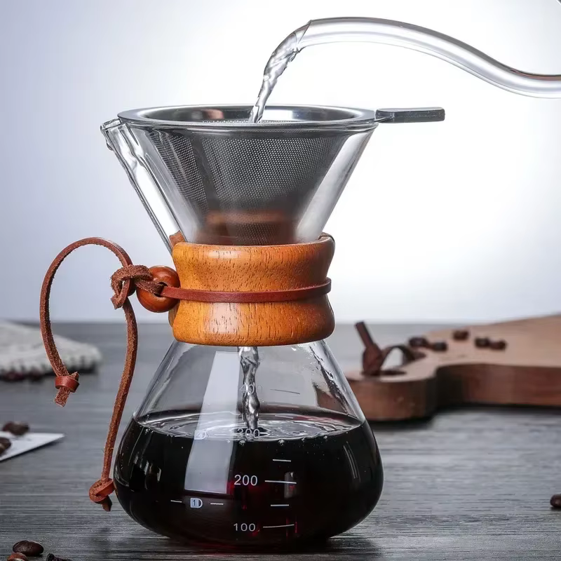 Bouilloire à café en verre à main avec filtre en acier inoxydable, brassage goutte à goutte, cafetiè