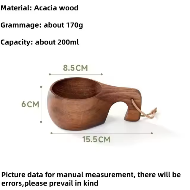 Mug en bois d'acacia naturel Kuksa 200ml & 400ml, tasse à café portable pour le camping en plein air