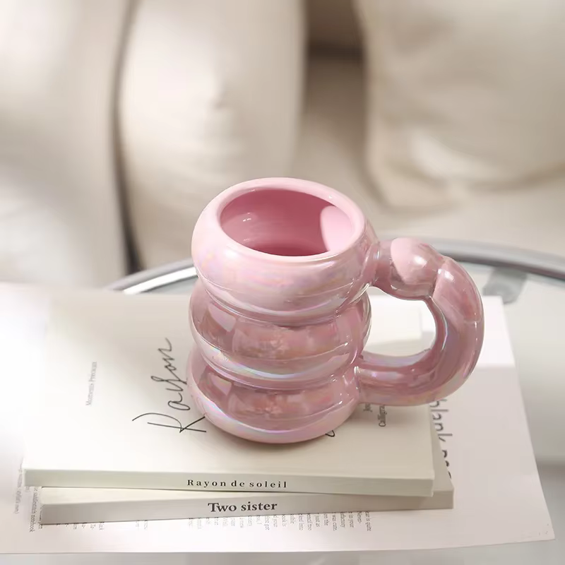 Tasse potelée en céramique de 420ml, tasse à café nordique créative, mignonne pour le bureau, thé de
