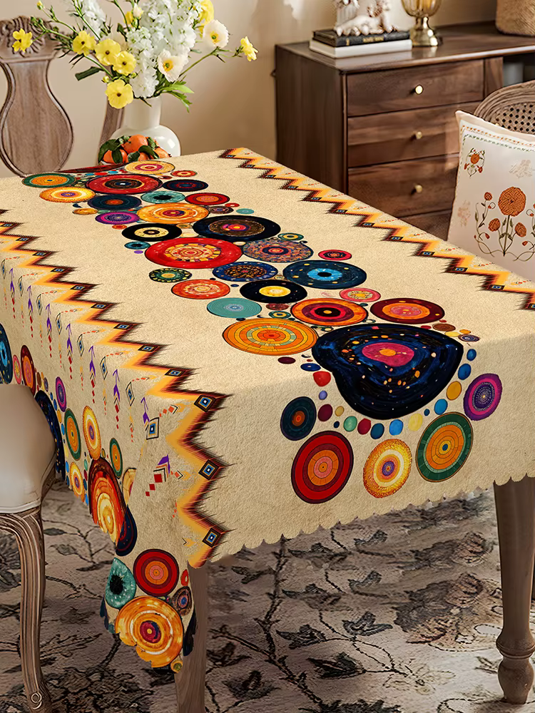 1 pièce de nappe imprimée sur le thème de la ferme rétro bohème, style marocain, design à motif bohè