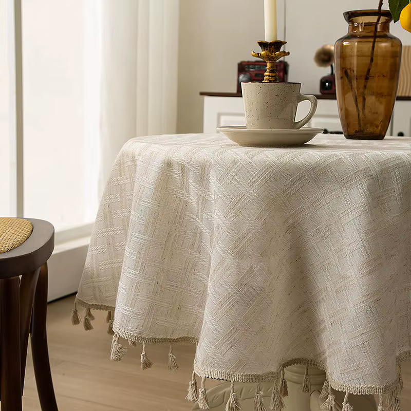 Nappe rectangulaire japonaise Beige, nappe en lin à pampilles, Table basse, décoration de Table à ma