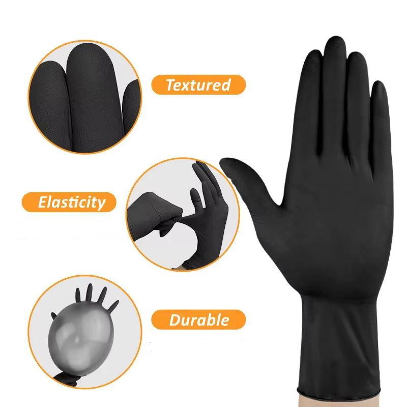 Gants jetables en Nitrile noir, pour le travail, sans Latex, pour le nettoyage de la maison, tatouag