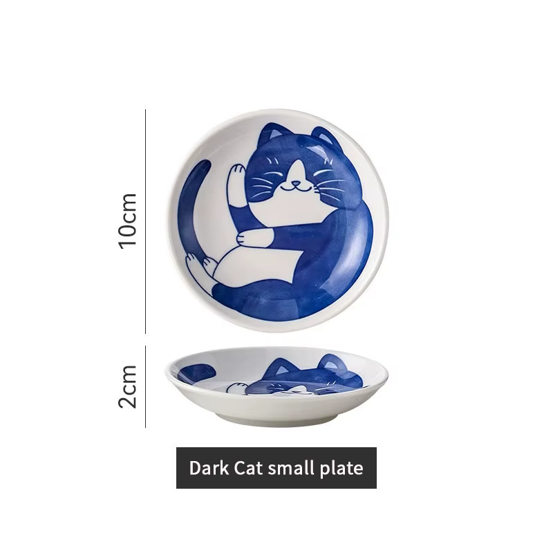 Plat à Sauce à Dessert en céramique de Style japonais, vaisselle créative et mignonne, motif de chat