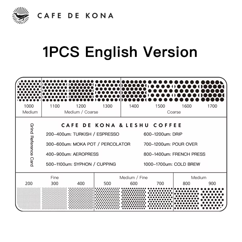 CAFEDE KONA carte de référence de mouture 200-1700um carte de Conversion d'outil de café moulu pour
