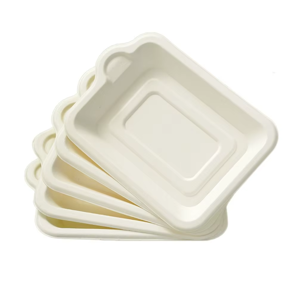 Assiette en papier jetable en matériau biodégradable, assiette carrée épaisse écologique, assiette à