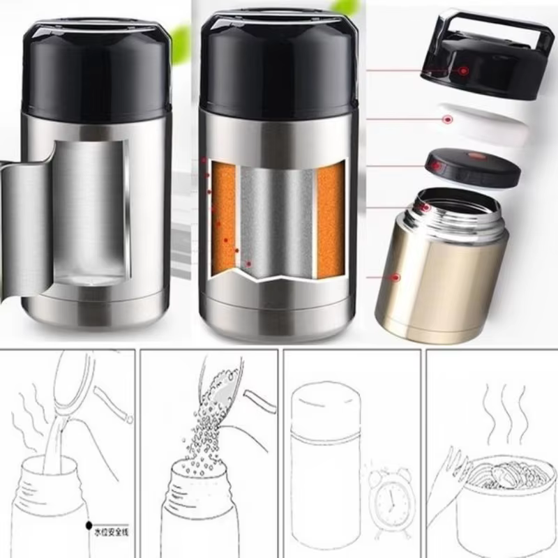 Boîte à déjeuner Thermos de grande capacité 800ML/1000ML, conteneurs portables en acier inoxydable p