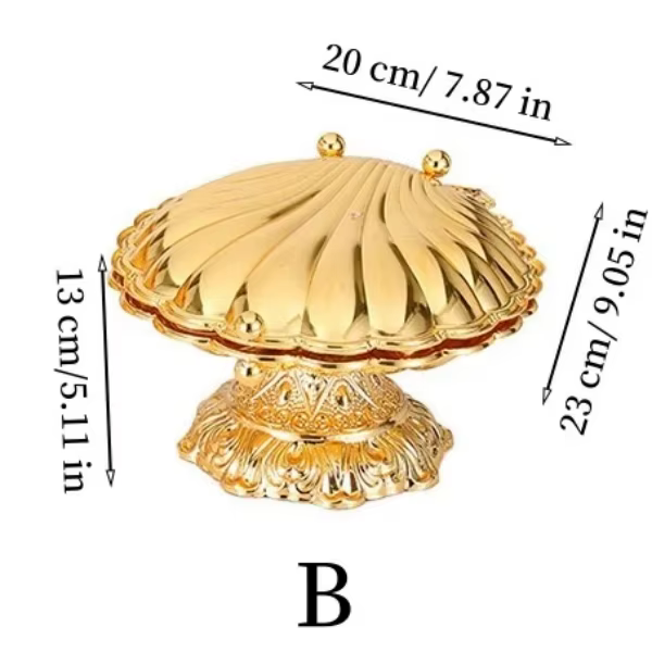 Assiette de fruits européenne, plateau de pieds hauts en forme de coquille de luxe exquise en alliag