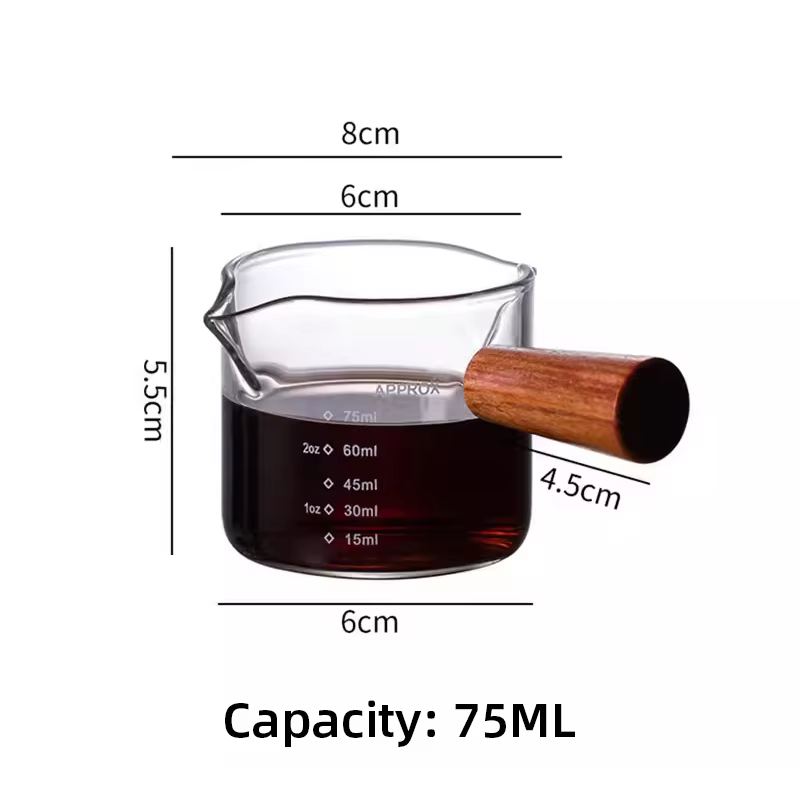 Tasse à expresso, verre à mesurer, pichet d'extraction résistant à la chaleur avec échelle 75ml 100m