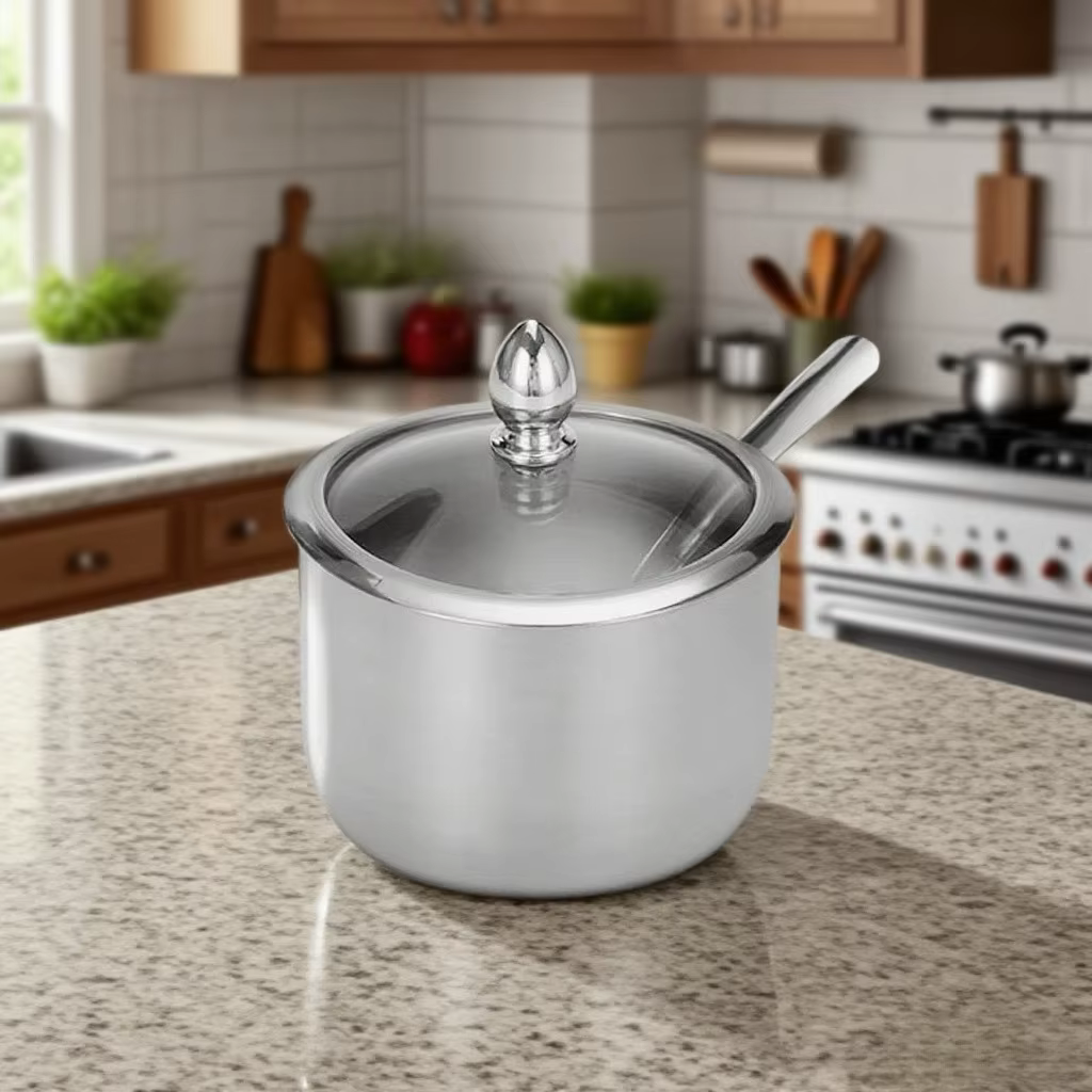 Pot à sucre pour bar à café avec couvercle en verre et cuillère, pot à sucre doré de 10 oz pour le r