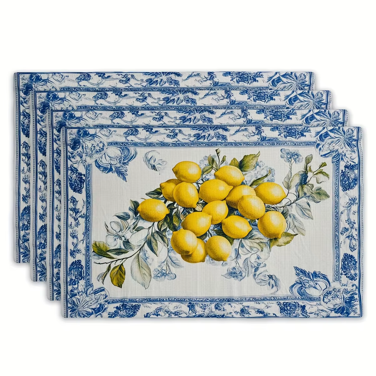 Napperons avec motif citron et feuilles vertes, lot de 4 napperons durables, chemin de table rectang