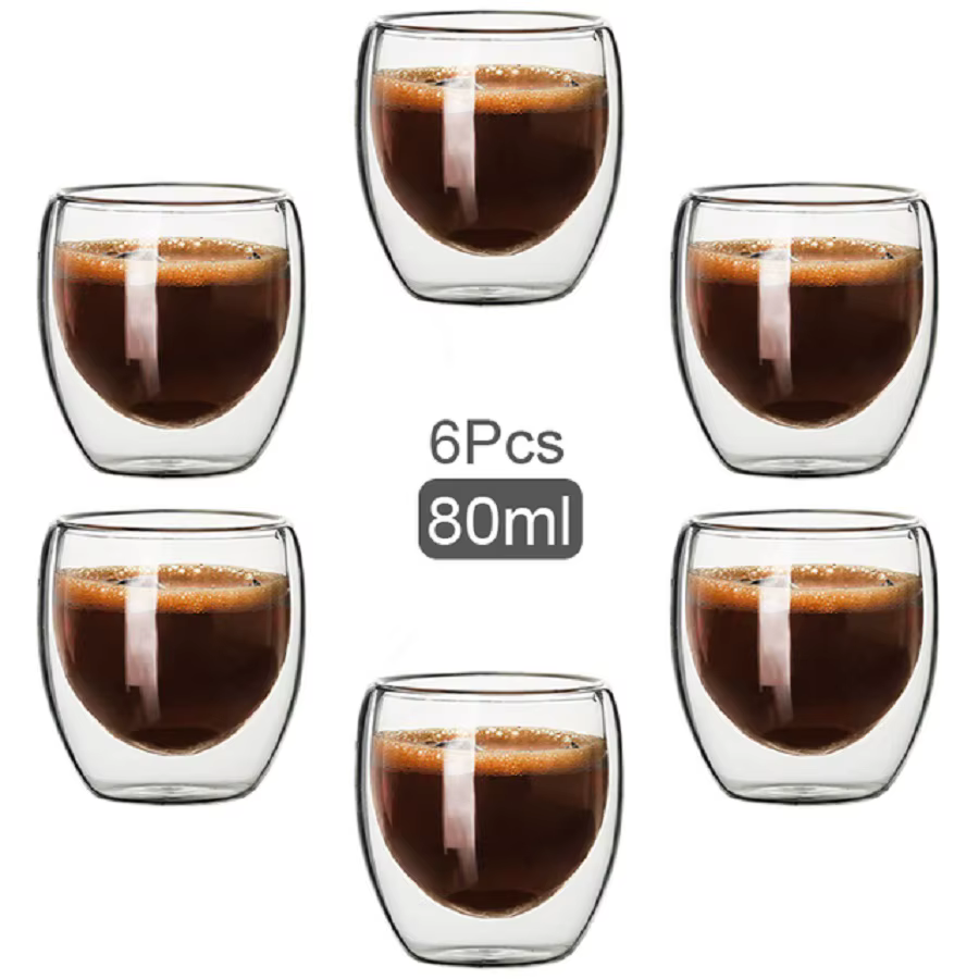 Tasses à café en verre à double paroi Tasse en verre Tasses à lait de cacao à cappuccino à double pa
