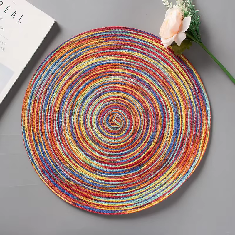 Napperon de Table Rond en Vinyle Tissé Individuel, Antidérapant, Ustensiles de Cuisine, Décors de Ta