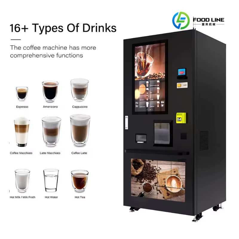 Machine à café distributrice intelligente entièrement automatique, écran tactile de 32 pouces, 16 ty