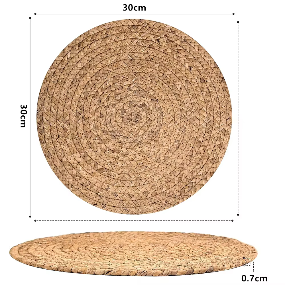 Napperon rond tissé Boho en rotin, napperon en jacinthe d'eau naturelle, tapis de Table tissé de fer