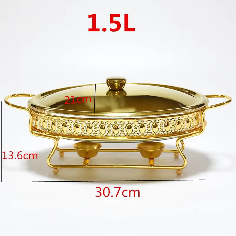 Plat de service en verre en acier inoxydable, petit réchaud, chauffe-plats, Buffet de luxe, ovale do