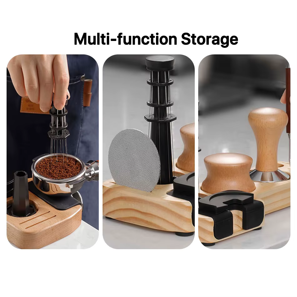 Support de Tamper et Porte-Filtre en Bois de Noyer pour Accessoires d'Espresso 51MM 54MM 58MM – Stat