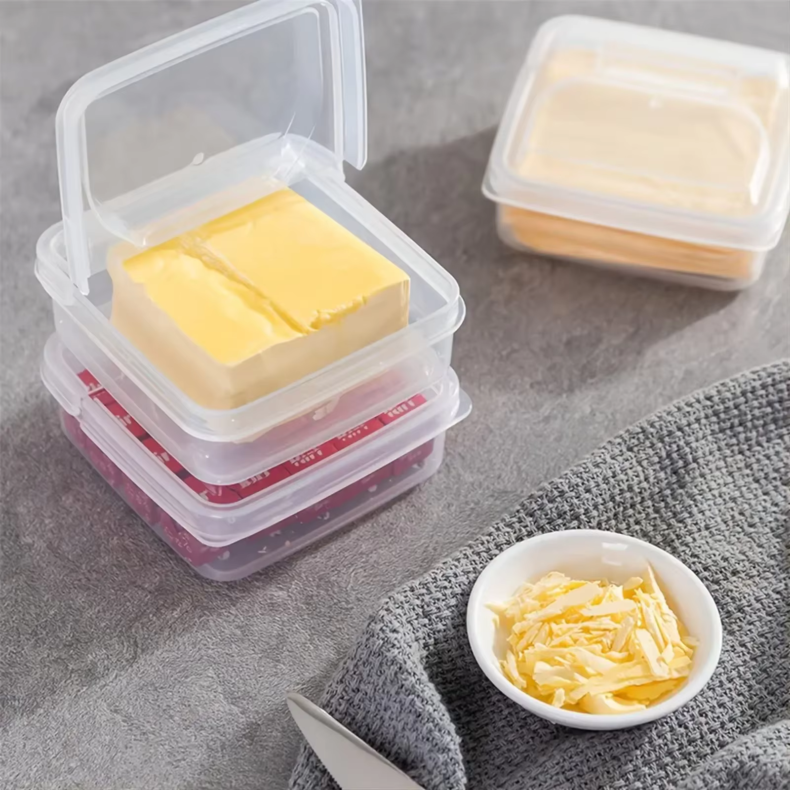Récipient de fromage en tranches pour réfrigérateur, bloc de beurre en plastique transparent, boîte