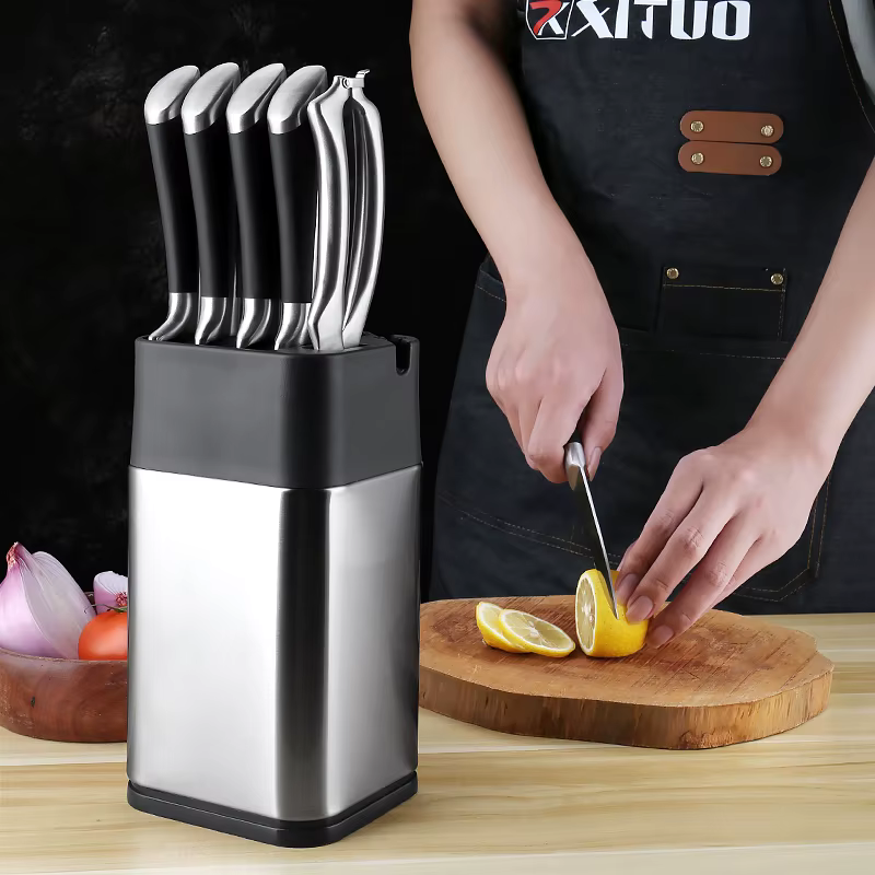 XITUO – porte-couteau sur pied multifonction en acier inoxydable, pour couteaux de cuisine, avec bor