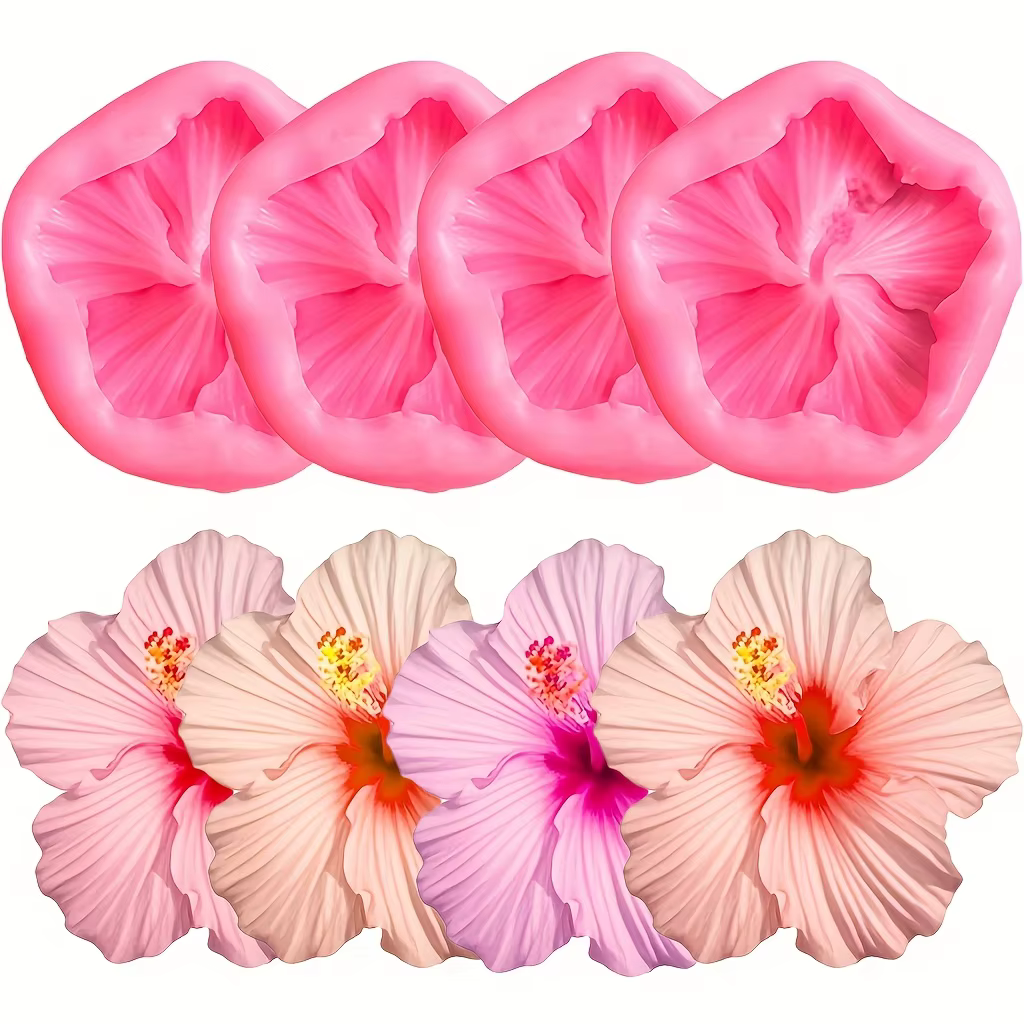 Ensemble de 4 moules en Silicone pour fleurs d'hibiscus, adaptés à la décoration de gâteaux, au choc