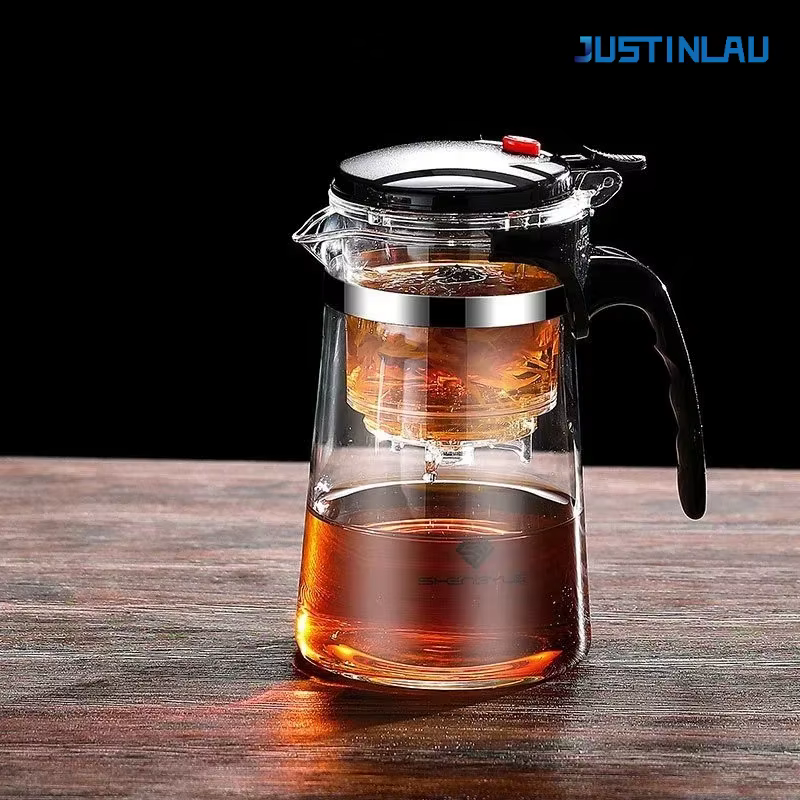 Théière en verre borosilicate JUSTINLAU 500ml-1800ml avec infuseur à thé et compartiment à thé, ense