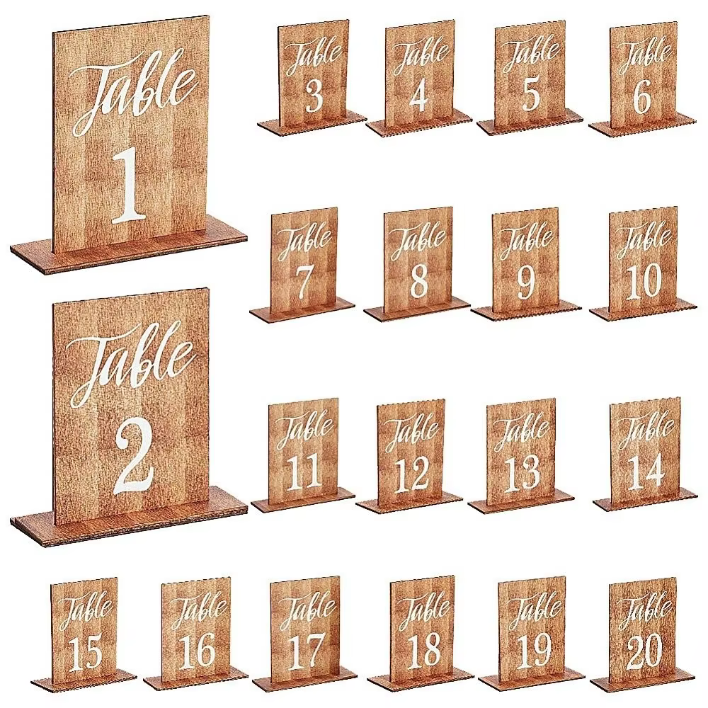 Numéros de table de mariage double face décoratifs, numéros 1-20, panneaux numérotés durables, carte