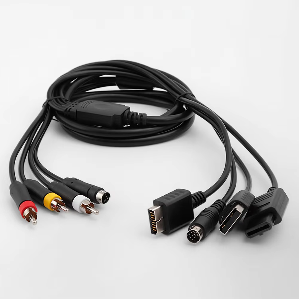 Câble AV S-Video multi 4 en 1 pour console de jeu Sega Saturn SS DC PS1 PS2 SNES SFC N64 NGC