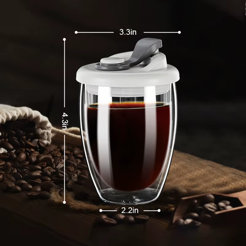 Tasses à café en verre à Double paroi de 12/15OZ avec bec, verres à boire résistants à la chaleur po