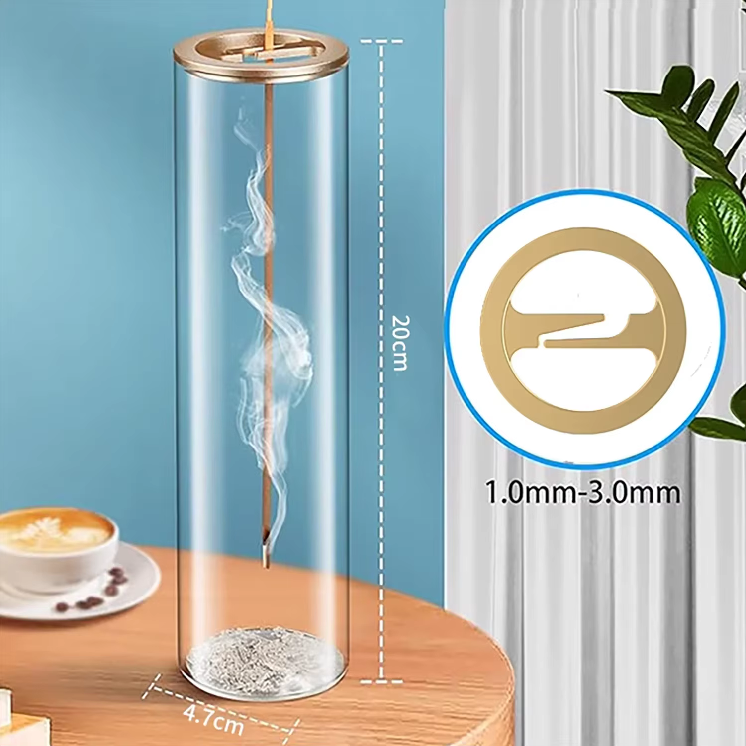 Brûleur d'encens moderne en verre anti-cendres volantes avec cendrier en verre amovible pour la déco