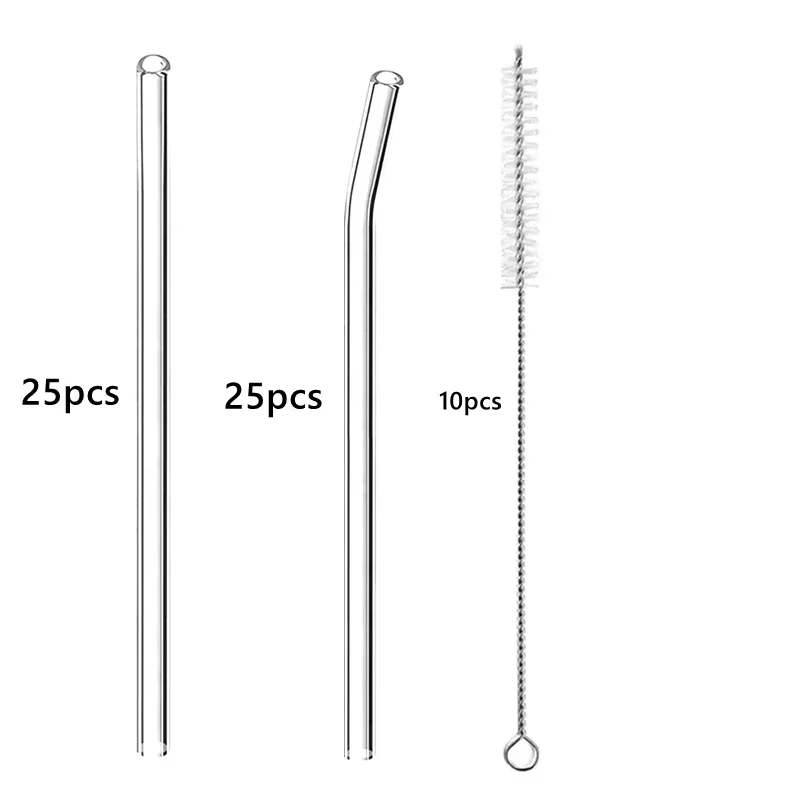Pailles à boire en verre avec brosse de nettoyage, 50 pièces, pailles colorées réutilisables pour Sm