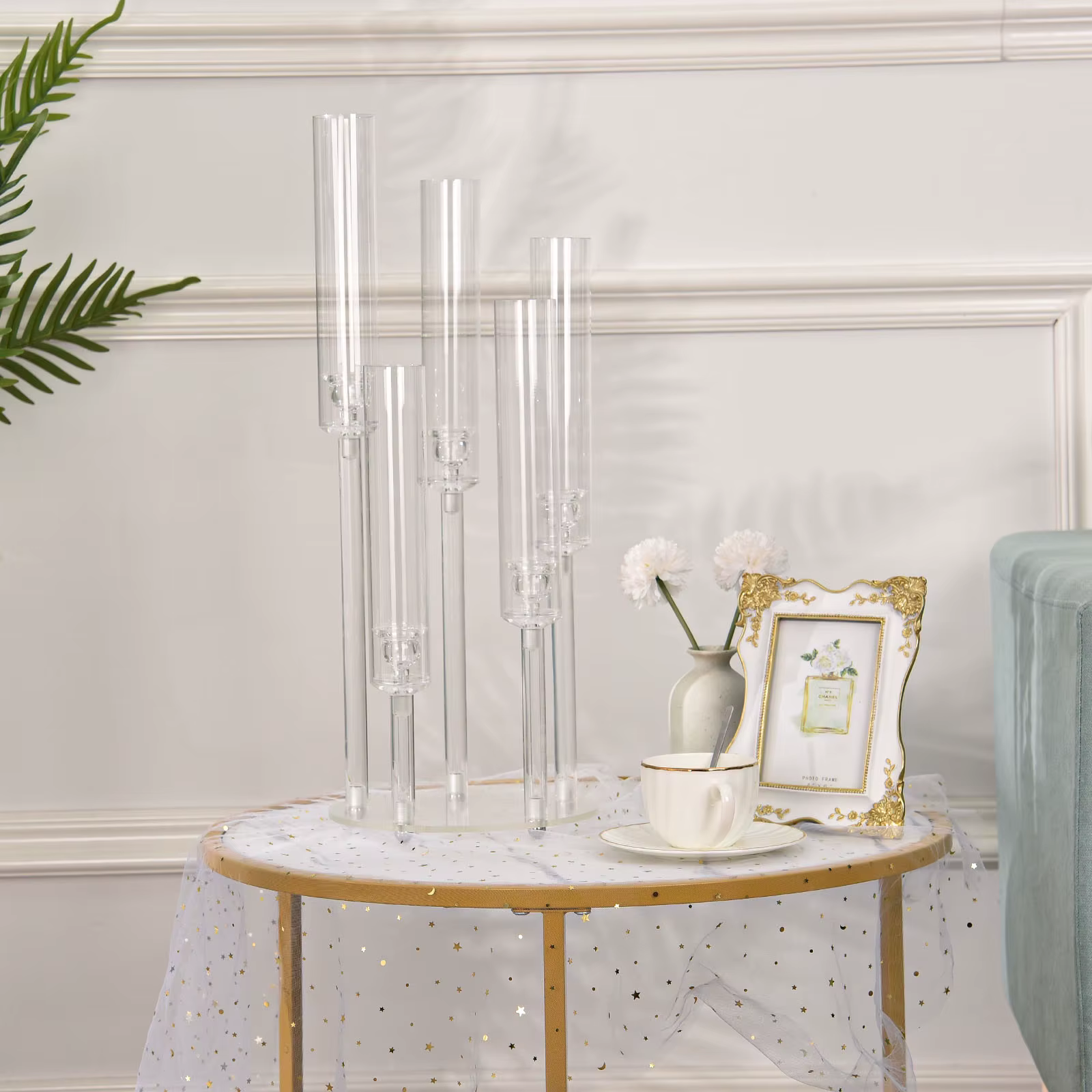 Bougeoirs avec abat-jour en acrylique transparent pour la maison, 5 bras, ci-après, élabre, centres 