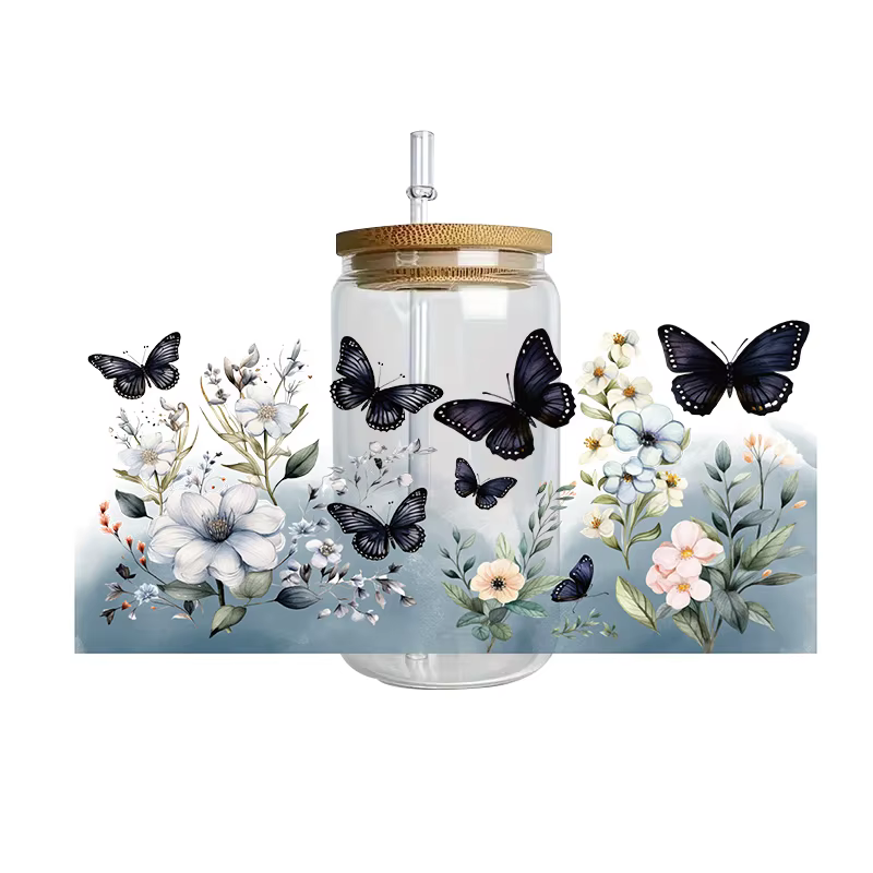 Thème abeille miel 16oz Libbey verre tasse enveloppes bricolage UV DTF autocollant motif papillon ét