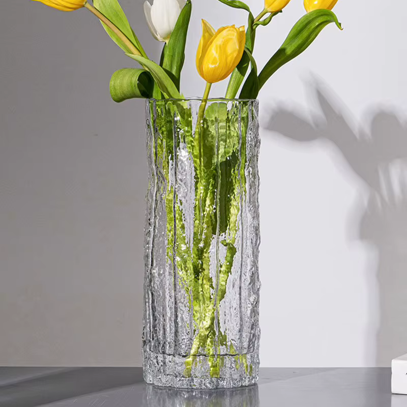 Vase en verre transparent pour décoration de table à manger, vase à fleurs glacier, bouteille de fle
