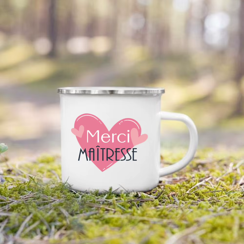 Merci Maitresse tasse imprimée française tasses à café créatives boissons Dessert lait émail tasse V