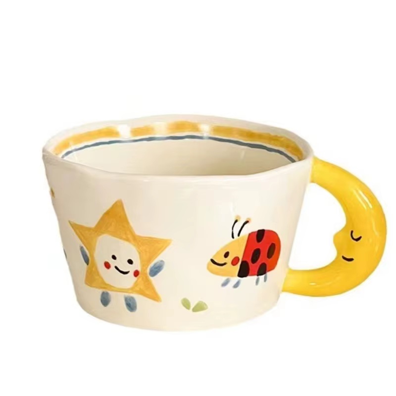 Tasse en céramique belle peinte à la main avec poignée de lune tasse de petit déjeuner créative verr